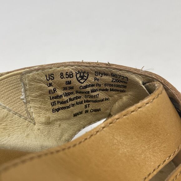 Ariat Wedge Heel Slide Sandals Womens 8.5 B Tan Brown Leather Stitching Western - Picture 12 of 15